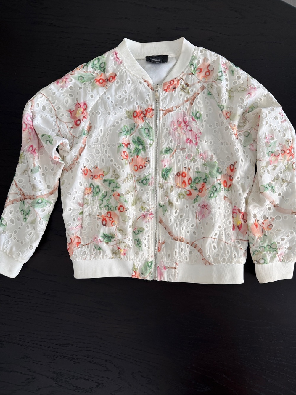 Gracia floral eyelet bomber jacket